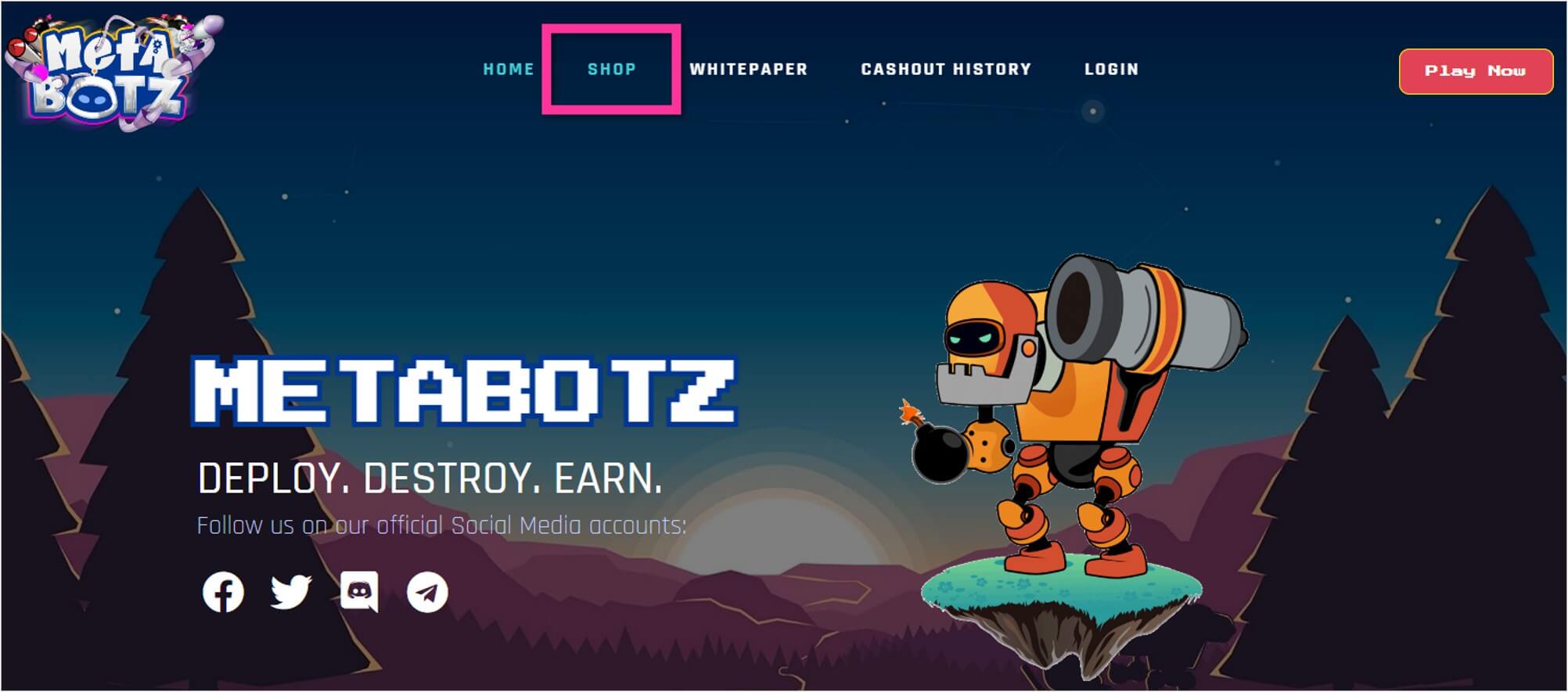 Metabotz公式サイト右上の「SHOP」を選択