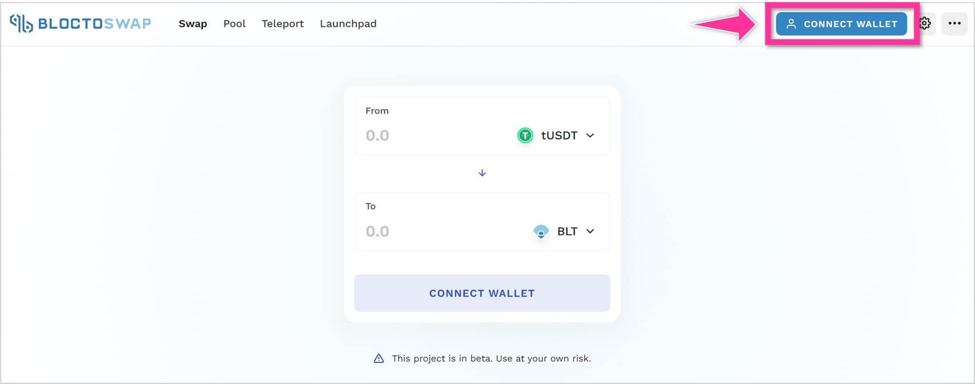 BloctoSwap公式サイトの「Connect Wallet」を選択
