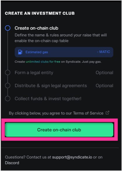 下部の「Create on-chain club」ボタンを選択３